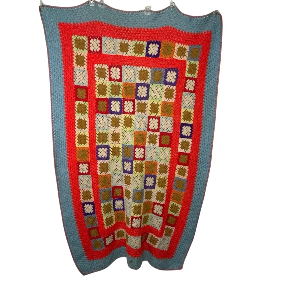 Vintage Colorful Granny Square Crochet Afghan Throw Blanket Multicolor 67 x 42